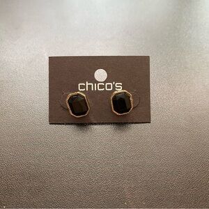 Chico's Hexagonal Black and Gold Stud Earrings